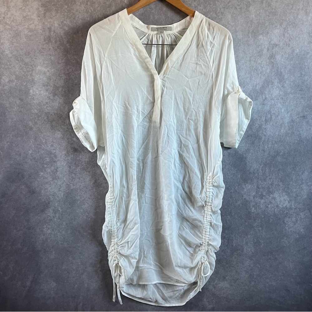 ALLSAINTS ISLE Women 2 White Ruched Sides Dress Lightweight Loose Fit *See Pics*